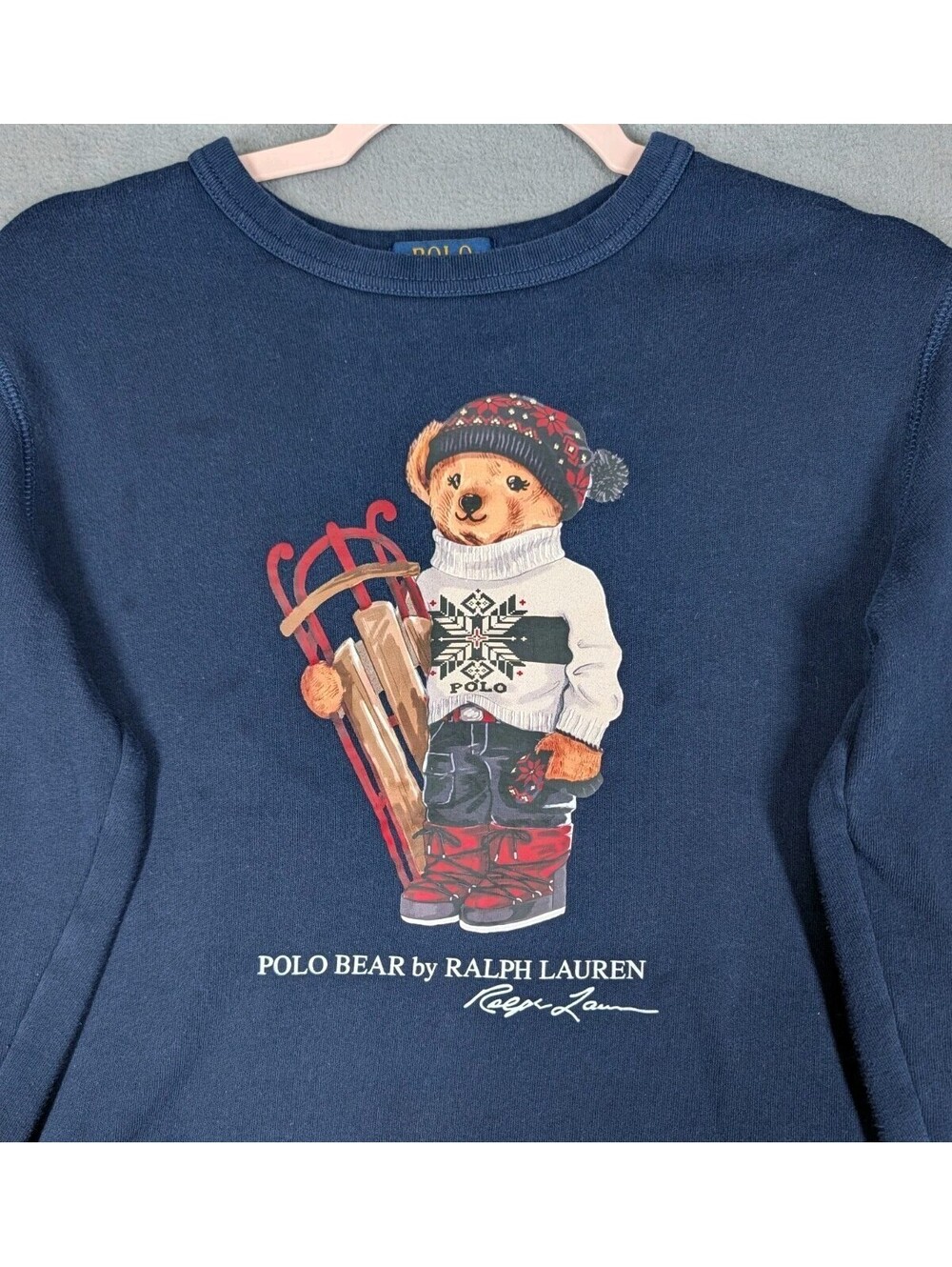 Polo Ralph Lauren Girls M 10 12 Navy Polo Bear Sled Winter Graphic Sweatshirt